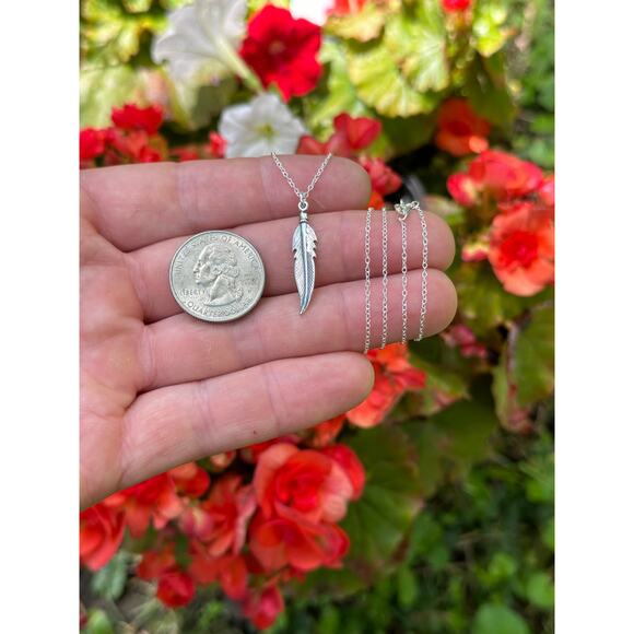 Sterling Silver Oxidized 3D Feather Necklace, Oxidized 3D Feather Necklace - Picture 3 of 3